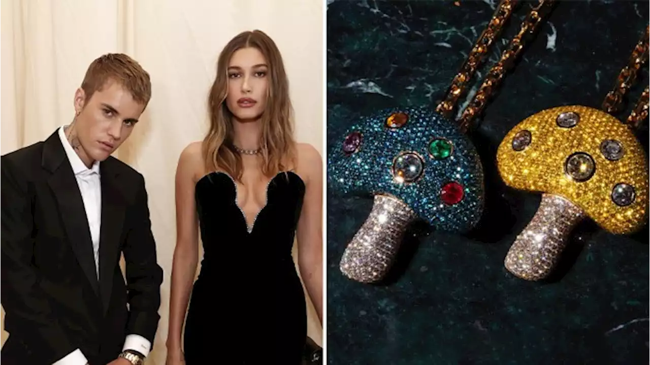 Justin and Hailey Bieber Got Diamond-Encrusted Mushroom Necklaces for Their Wedding Anniversary