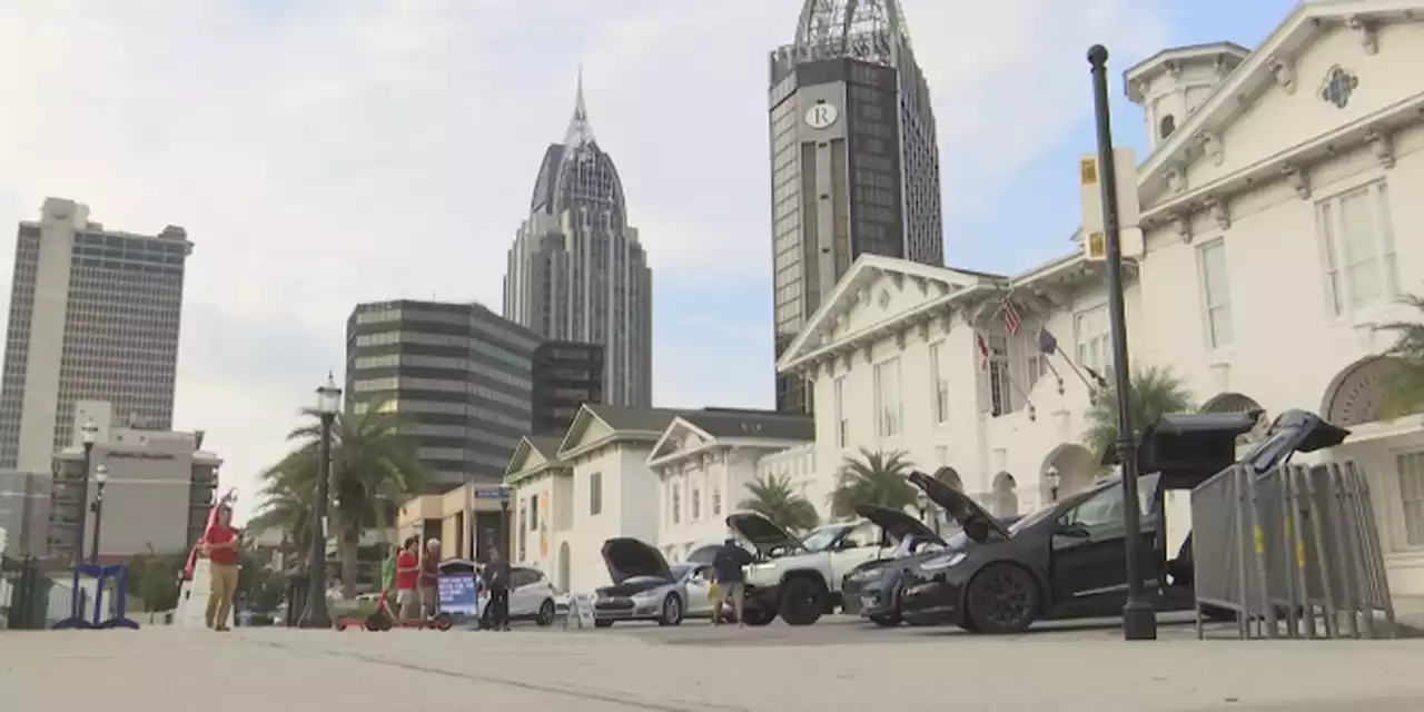 Electric vehicle owners showcasing their high-tech rides at Mardi Gras Park