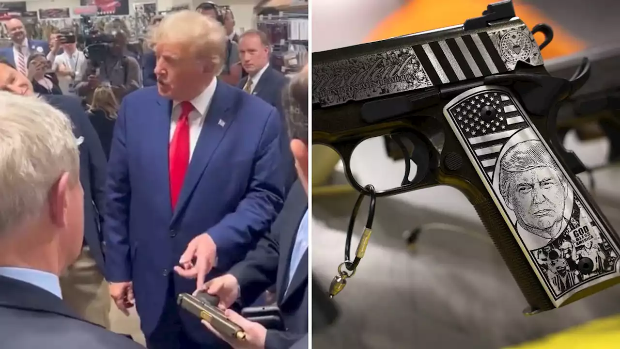 'I’m going to buy one': Donald Trump admires gun with his face on