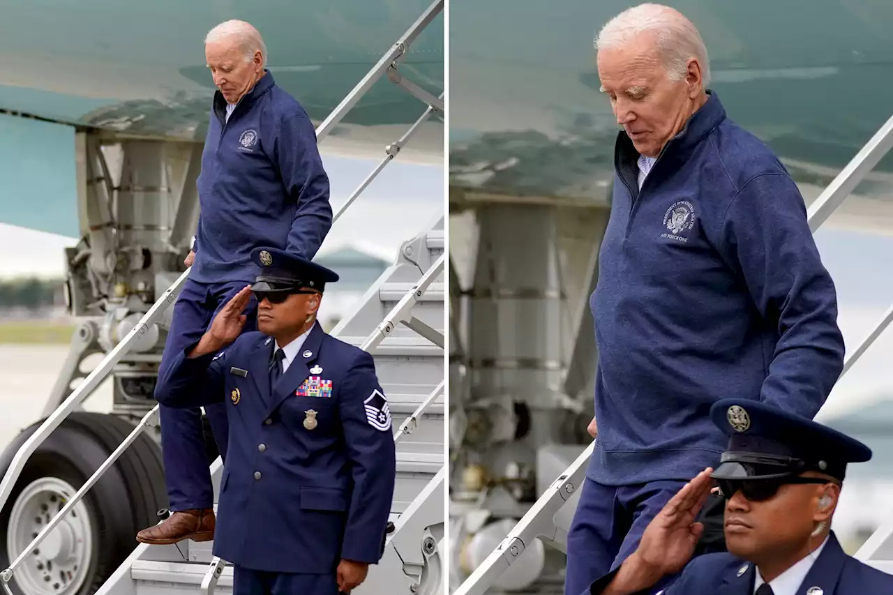 Joe Biden slips, nearly tumbles while exiting Air Force One