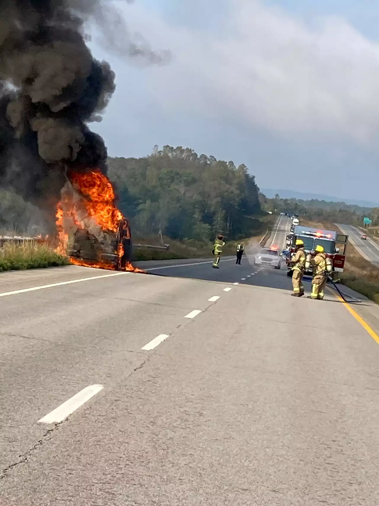 No one injured following Highway 101 camper van fire near Windsor, N.S.