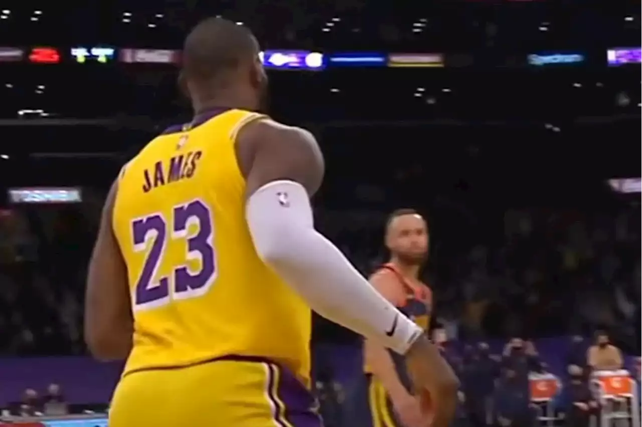 Footage caught Steph Curry's reaction to LeBron James' incredible 34-foot three-pointer