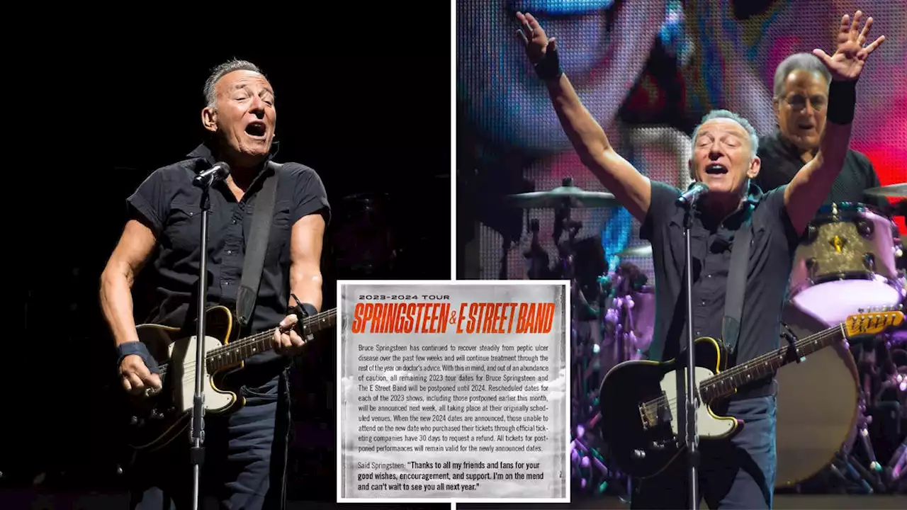 Bruce Springsteen, 74, postpones remaining 2023 tour dates as music icon recovers from peptic ulcer disease