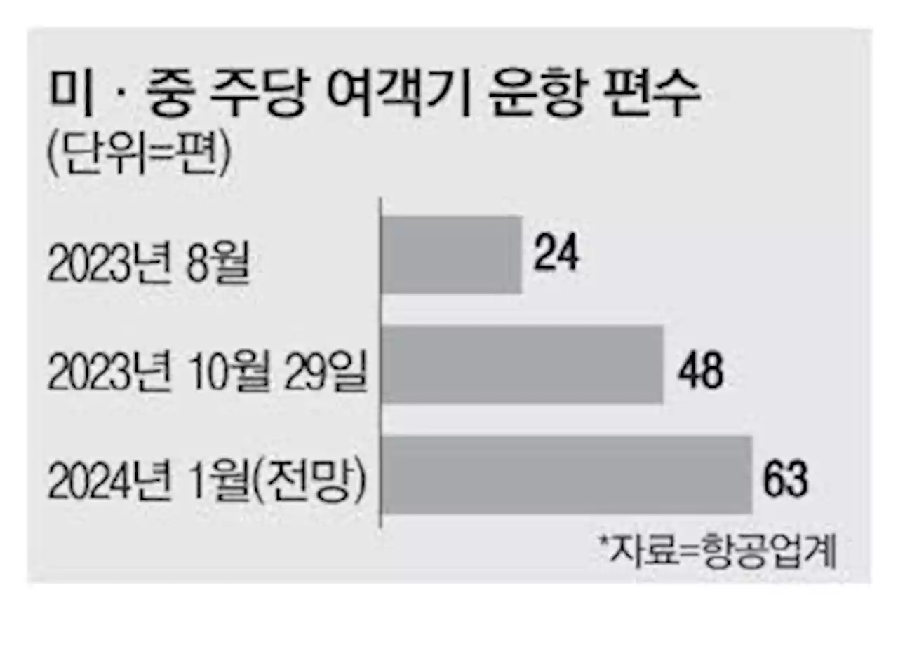 알짜 美노선 공급과잉 '경고등' 中 항공사 운항횟수 30% 늘어