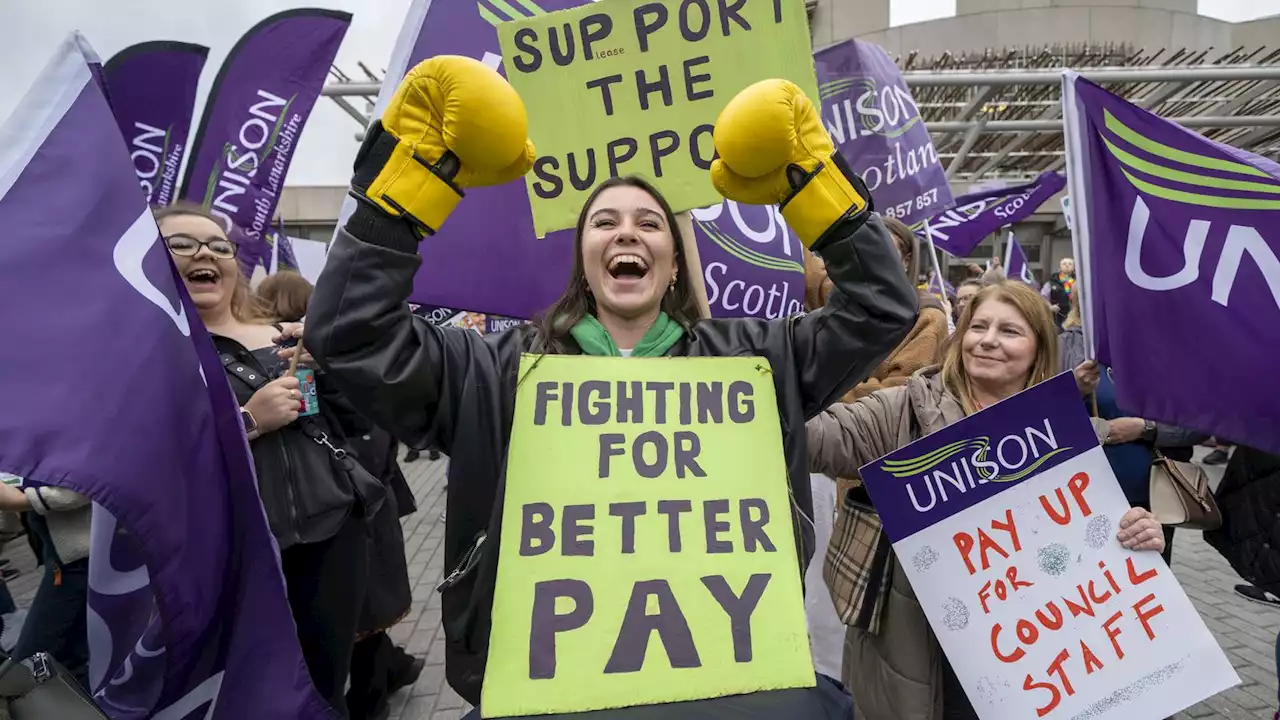 Scotland schools strike: Hundreds of support staff attend rally outside Scottish Parliament