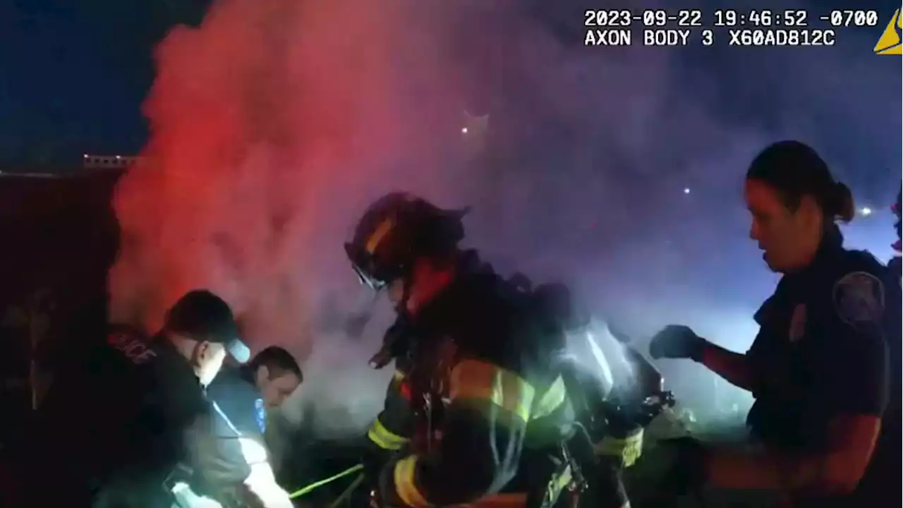 1st responders save unconscious driver, passenger from burning car in suspected DUI crash