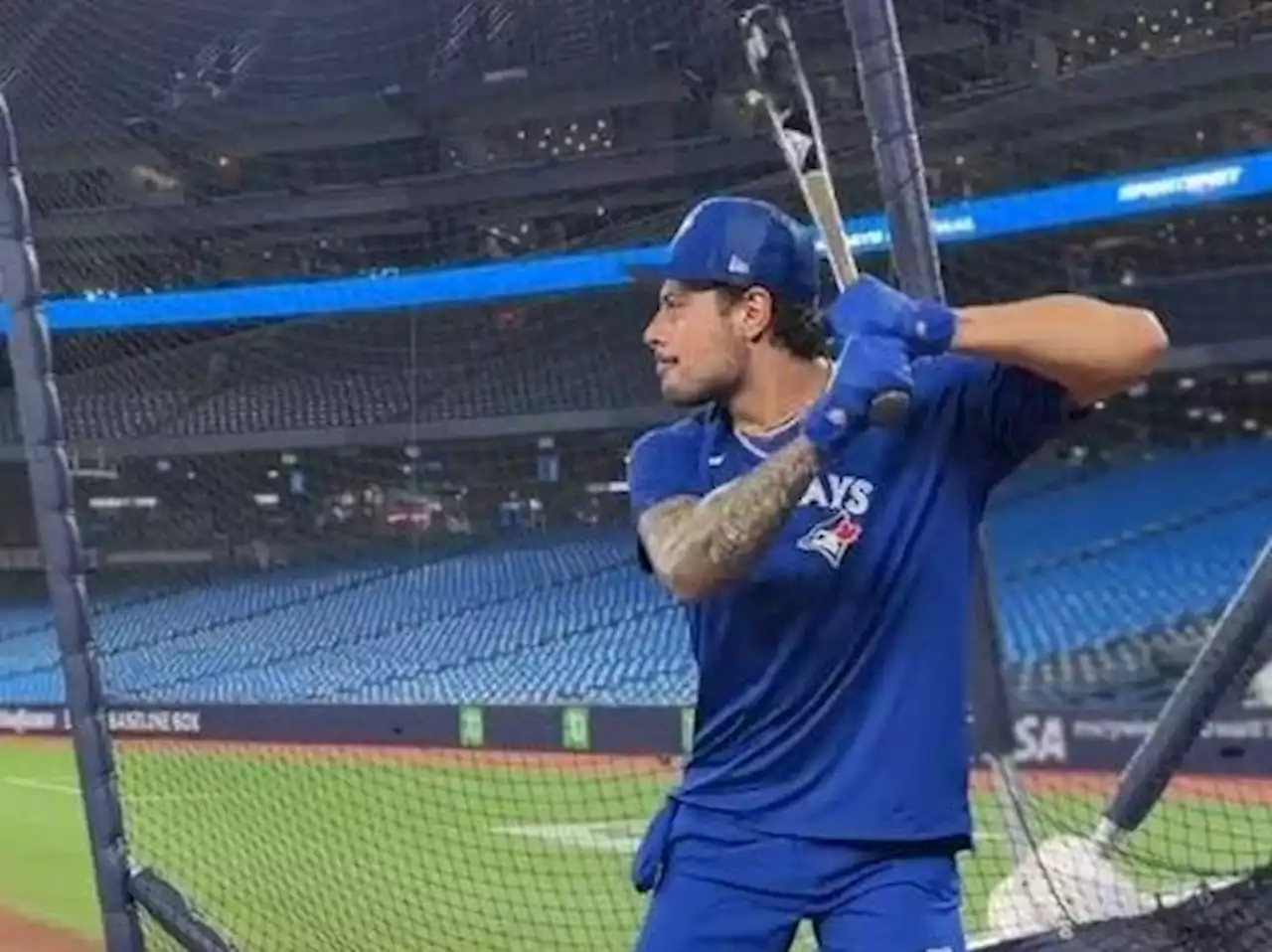 Maple Leafs' 'Papi' Auston Matthews smashes home run during Blue Jays batting practice at Rogers Centre