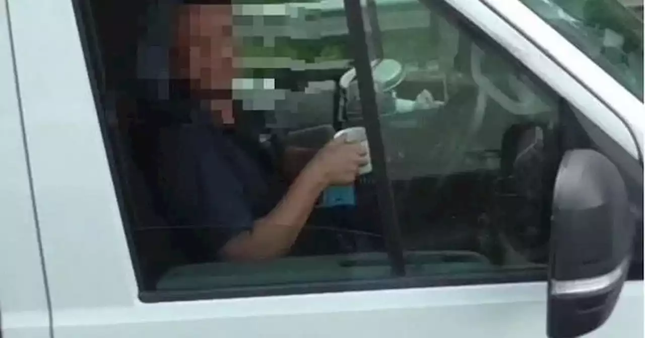 Driver caught sipping cup of tea taking both hands off the wheel