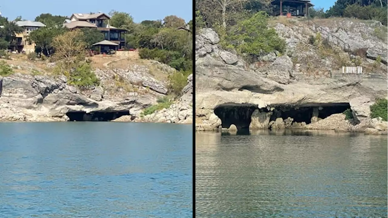 See photos inside cave previously hidden underwater at Canyon Lake