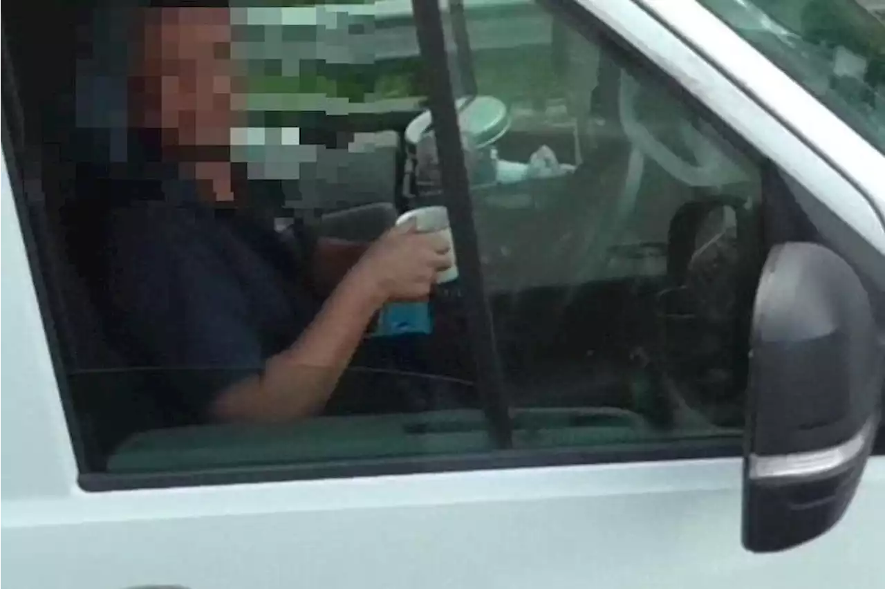 Footage captures moment M6 driver caught drinking mug of tea and removing both hands from wheel