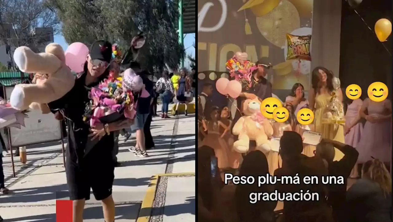 Peso Pluma.Imitador sorprende al presentarse en plena graduación