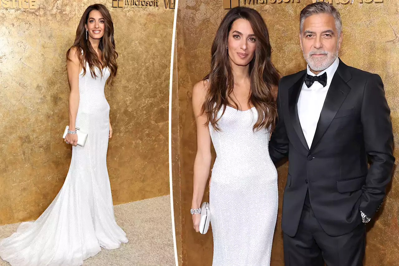 Amal Clooney shimmers in white Versace dress at the Clooney Foundation’s Albie Awards