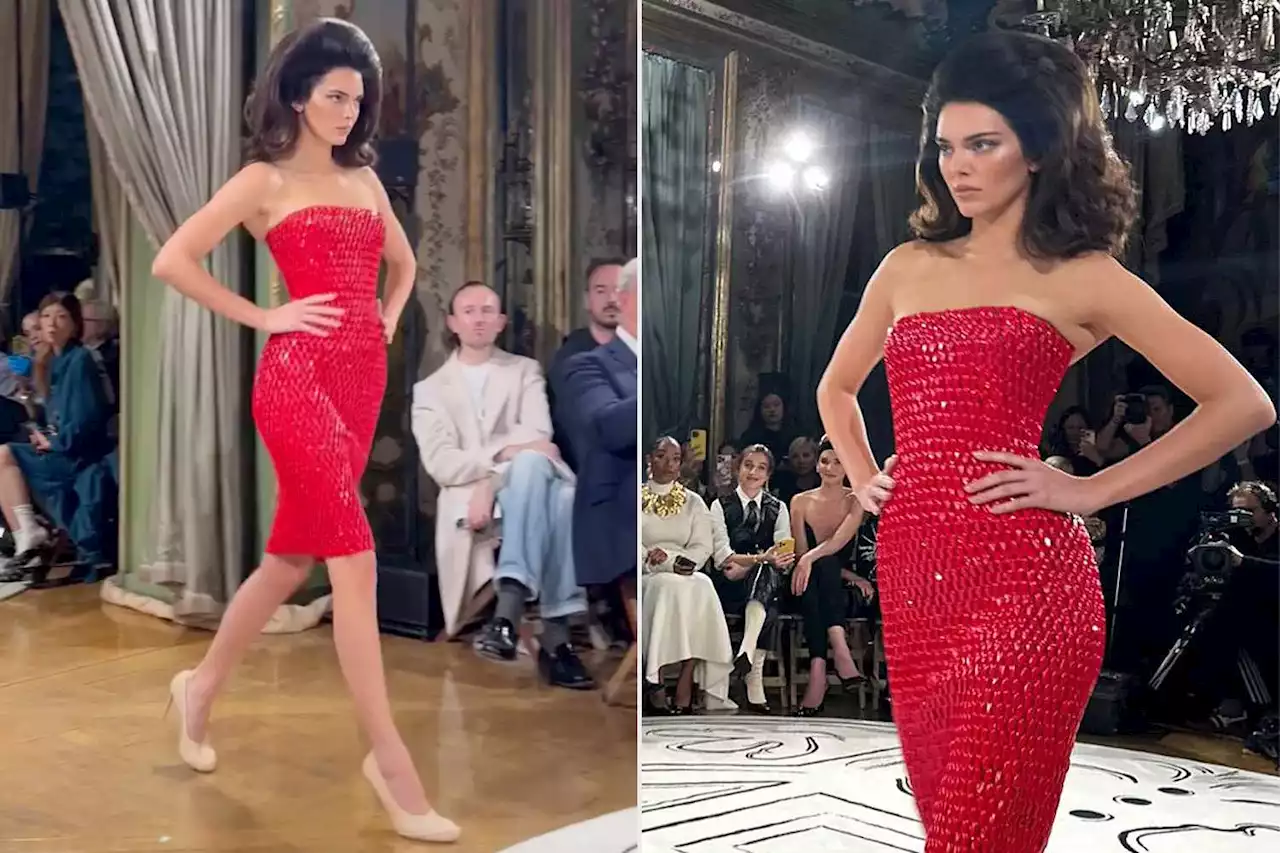 Kendall Jenner Closes Schiaparelli Show with Sky-High Hair and Sexy Strut — And Sister Kylie Cheered Her on