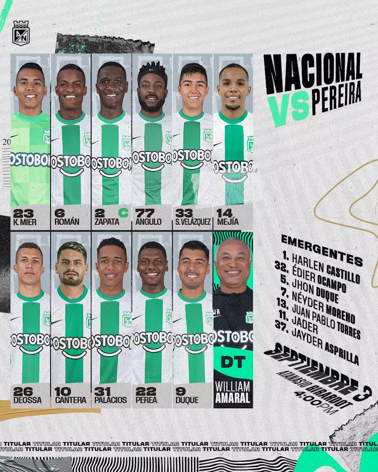 Así formará Atlético Nacional contra el Deportivo Pereira