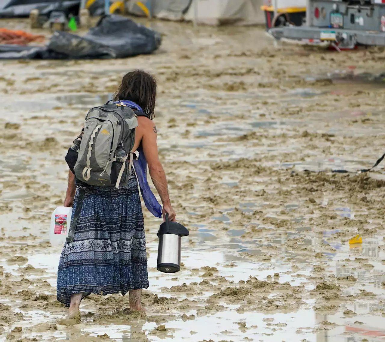 One death reported at Burning Man, thousands stranded in mud and rain