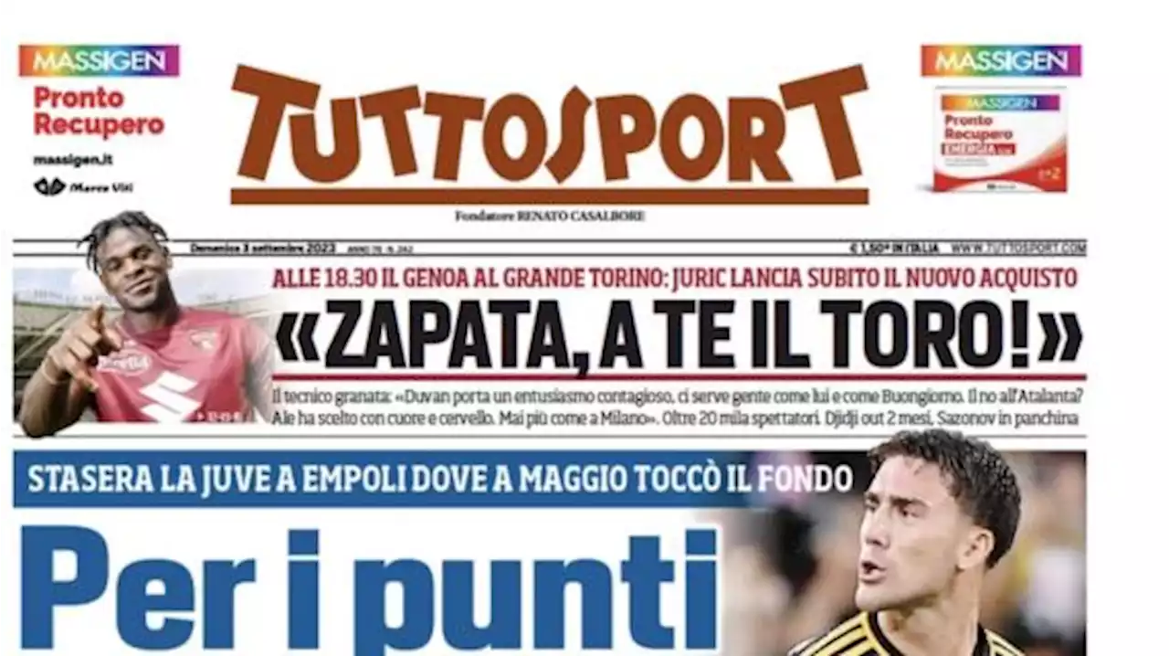 La prima pagina di Tuttosport sulla Juventus: 'Per i punti, per l'onore'