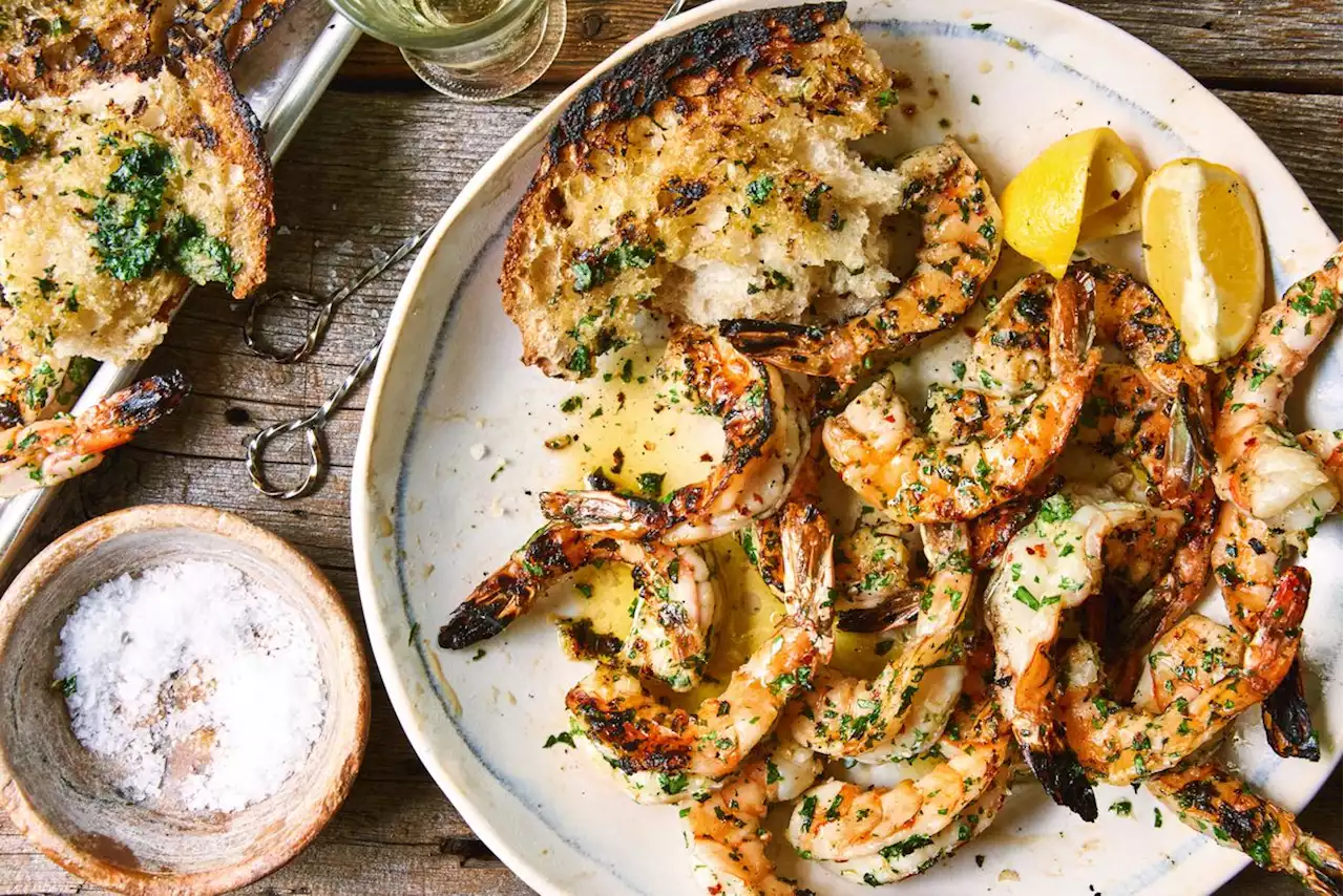 Grilled Shrimp With Herby Garlic Bread Recipe on Food52