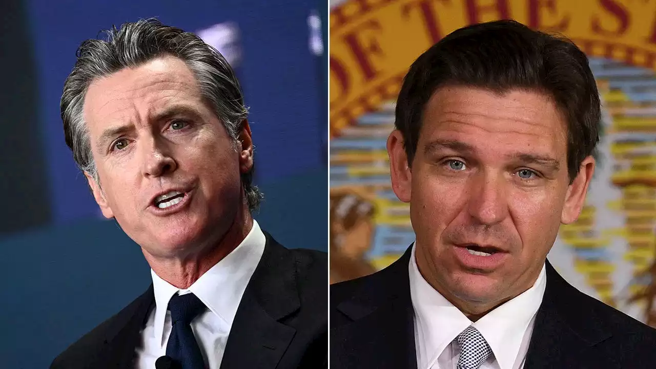 Ron DeSantis in California says his war of words with Gavin Newsom ‘is all business’