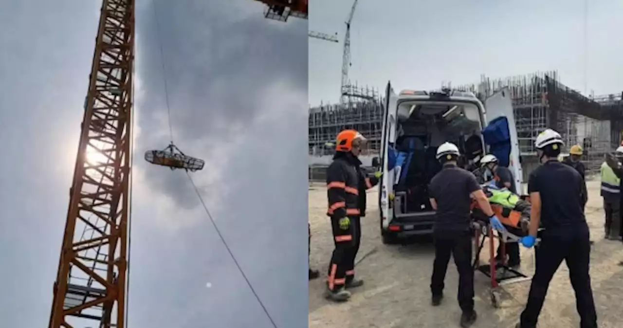 SCDF officers rescue worker from 40m-high tower crane in Tuas