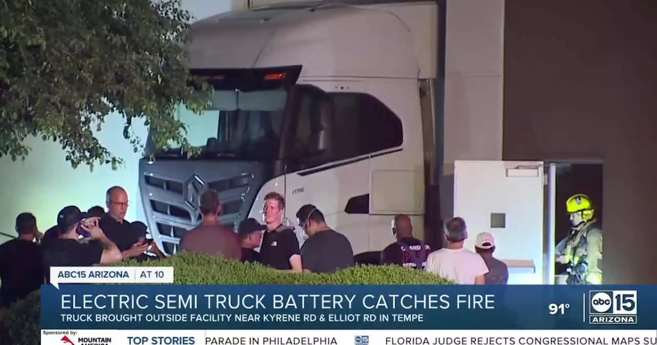 Electric semi-truck battery catches fire in Tempe