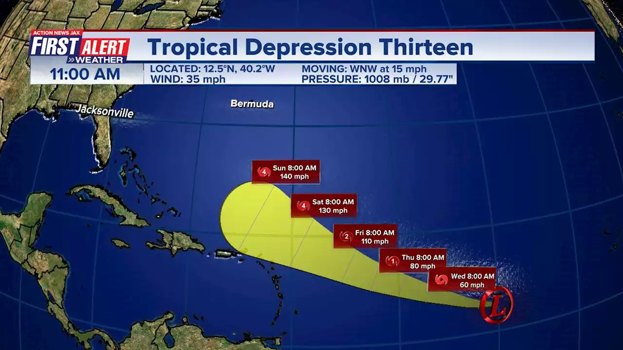 Tropical Depression 13 forms in central Atlantic, will become Lee