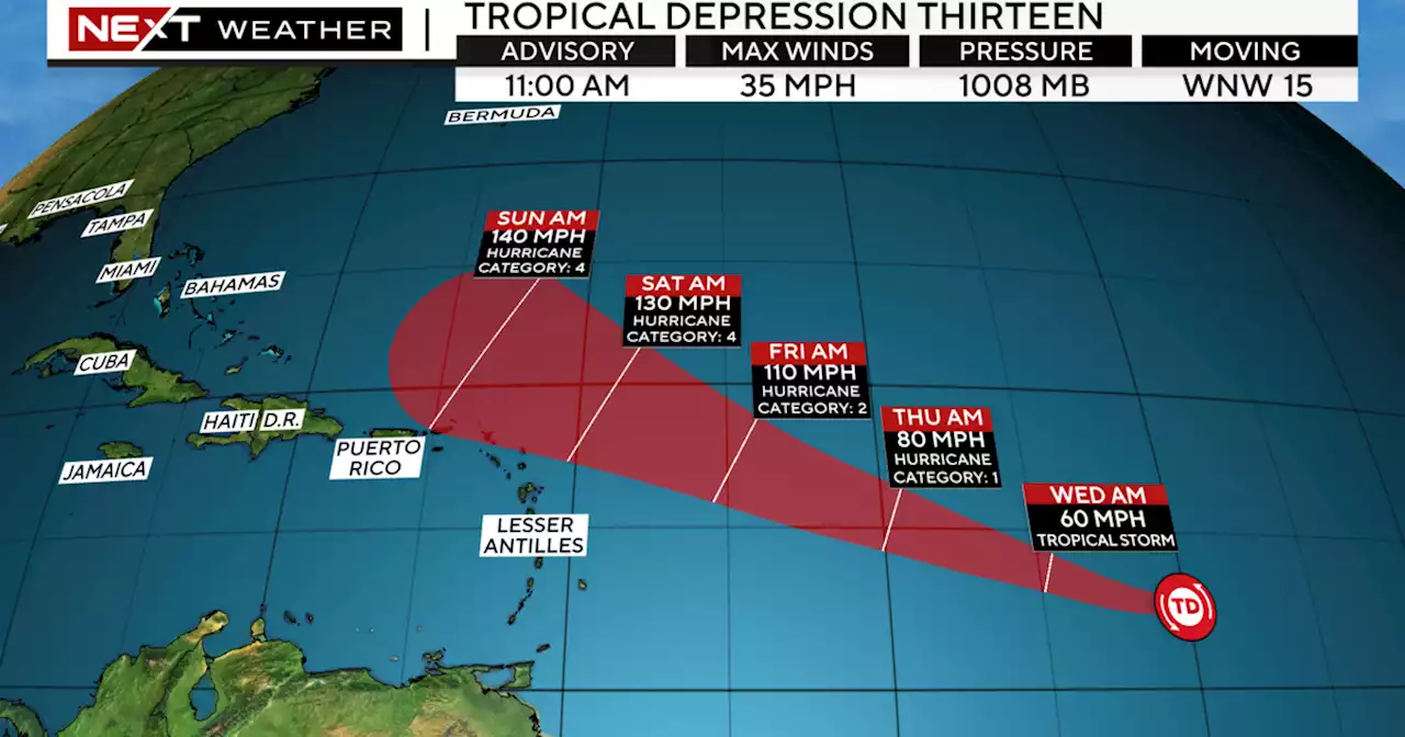 Tropical Depression 13 forms in Atlantic, could become 'major hurricane' by end of week