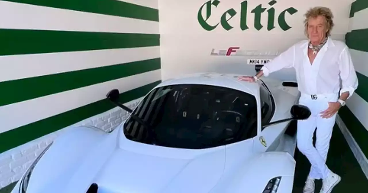 Rod Stewart flashes new LaFerrari sports car as he poses in Celtic garage