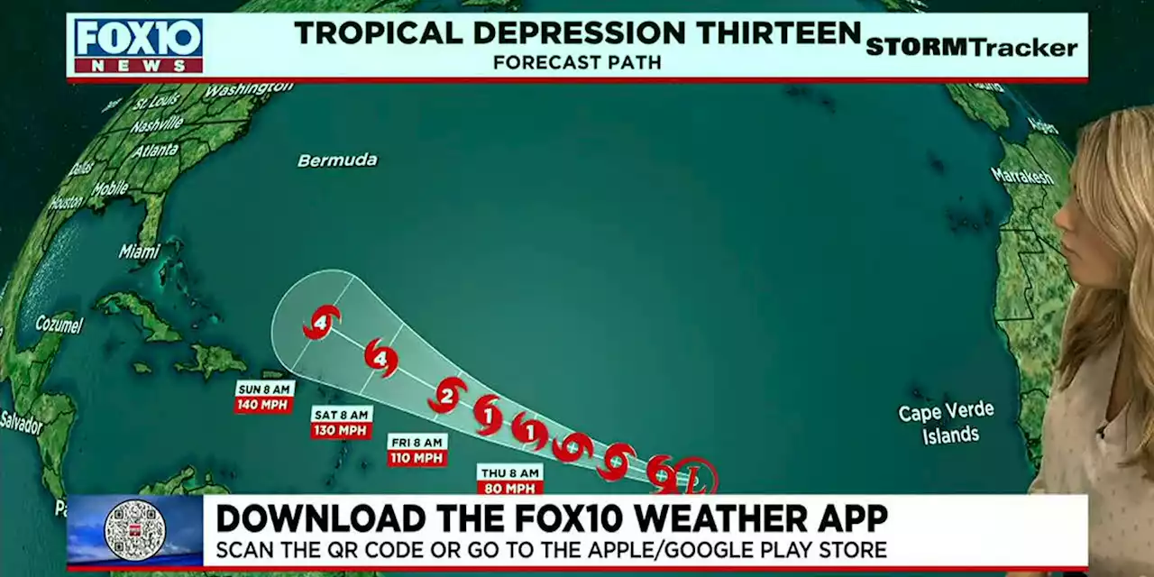 Tropical Depression Thirteen forms in the central Atlantic