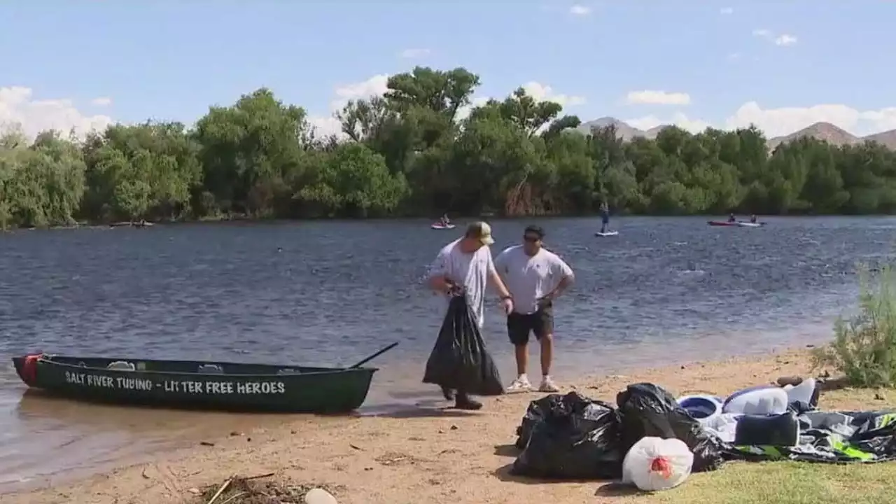 Salt River Tubing: Canoe, beach patrol hard at work picking up trash