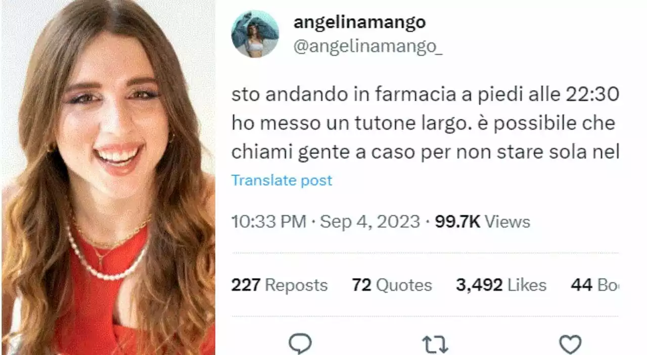 Angelina Mango: «Ho paura a uscire di sera da sola, è possibile vivere così?»