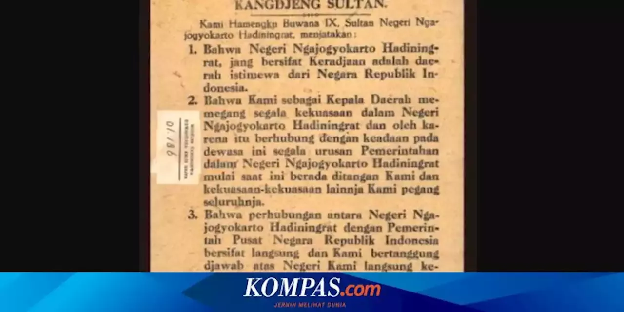 Hari Ini Dalam Sejarah: Kesultanan Yogyakarta Bergabung Dengan NKRI