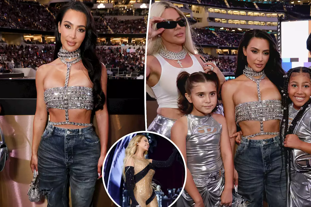 Kim Kardashian covers herself in crystals at Beyoncé concert with Khloé, Kris, North and Penelope