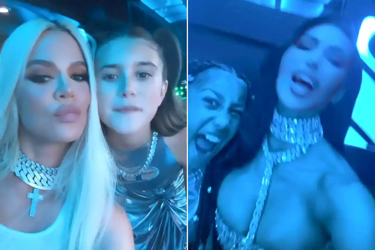 Kim and Khloé Kardashian Wear Matching Silver Outfits with North and Penelope for Beyoncé Concert