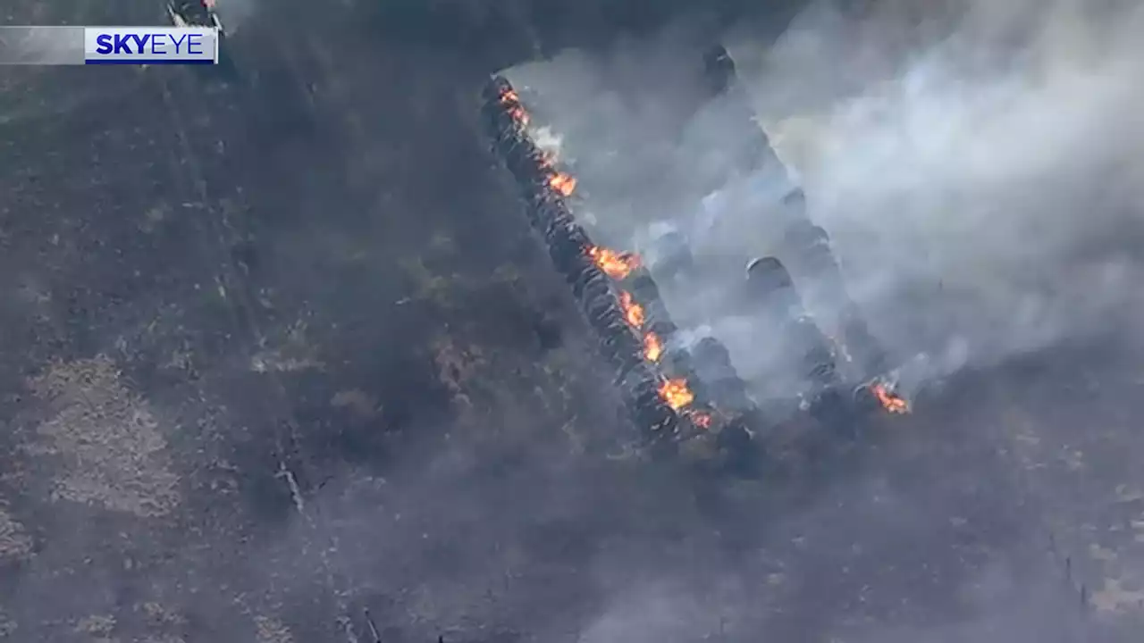 Large grass fire jumps County Road 18 near small town of Damon, Texas, fire department says