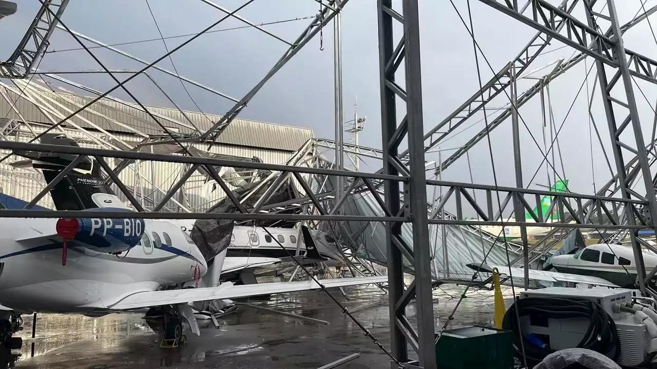 Tempestade destrói hangar no Aeroporto da Pampulha, em Belo Horizonte