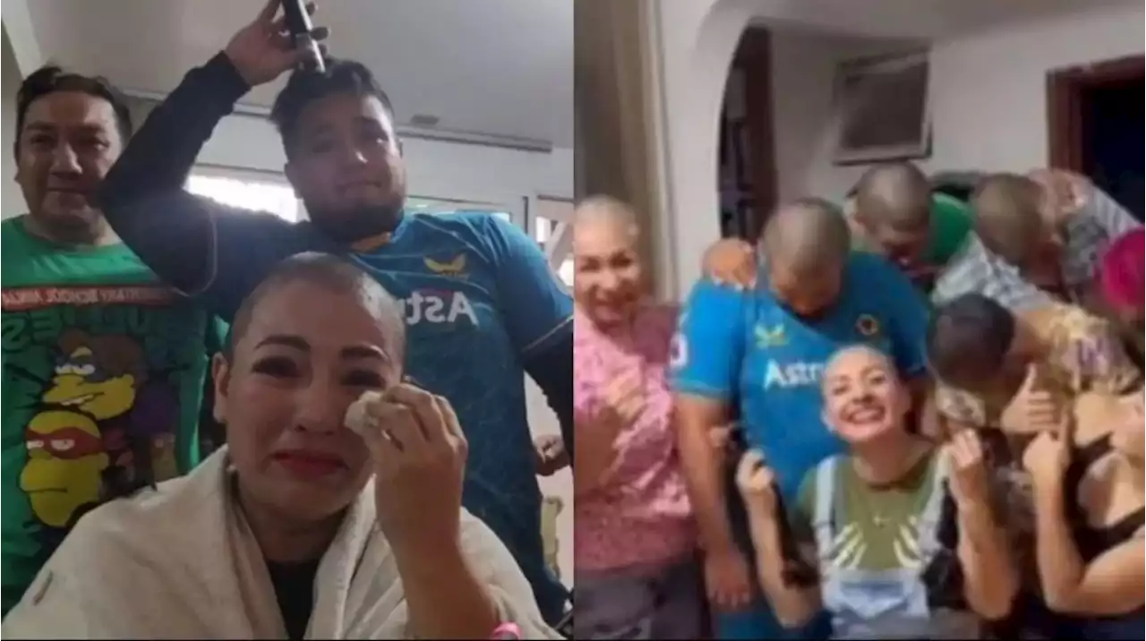 Una mujer padece cáncer, su familia se cortó el pelo para apoyarla y el gesto conmovió a TikTok