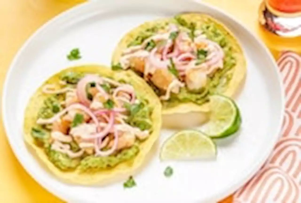 Shrimp Tostadas With Avocado and Lime Crema