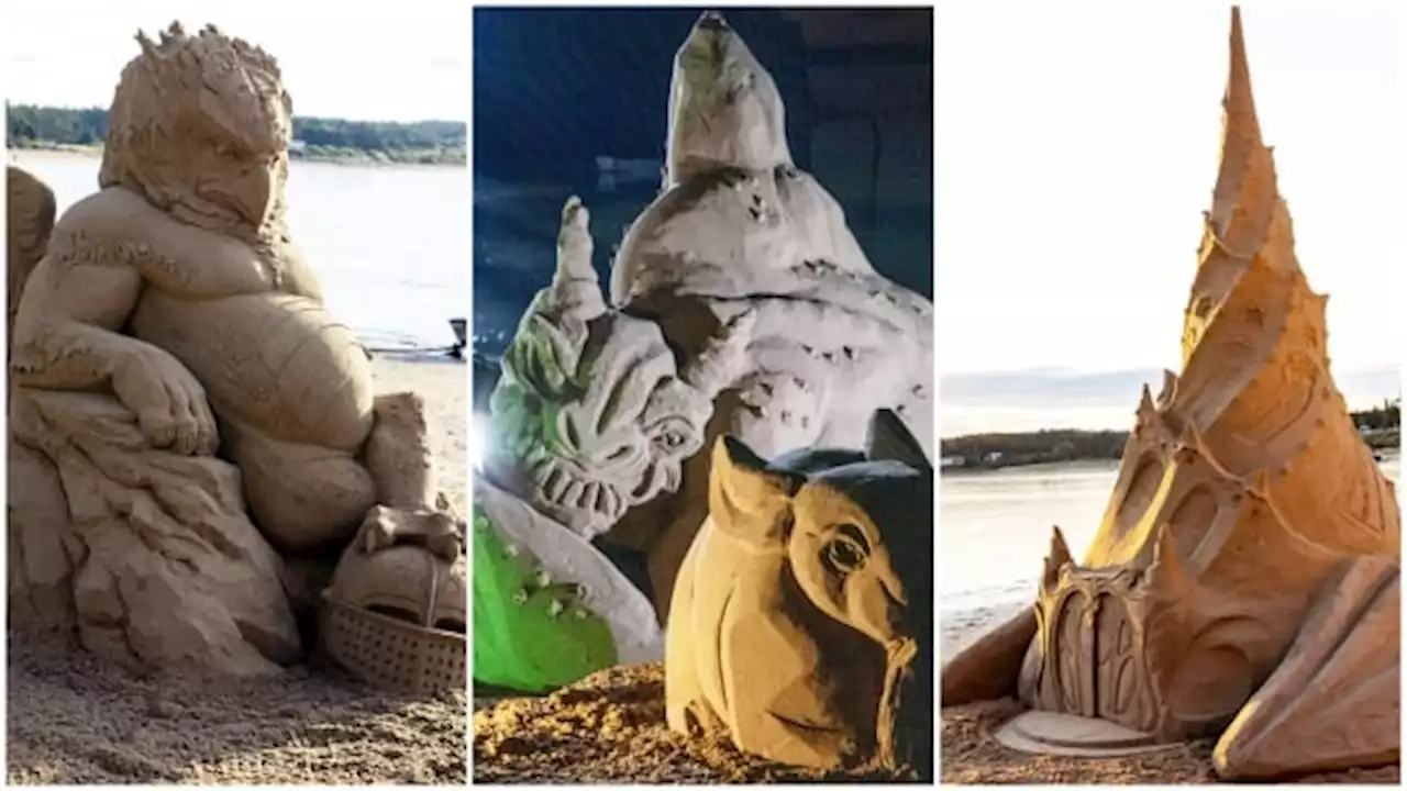 Artists create eye-popping worlds out of sand on a Bay of Fundy beach