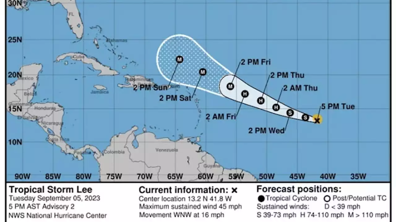 Tropical Storm Lee forecast to strengthen into hurricane as it churns in Atlantic toward Caribbean