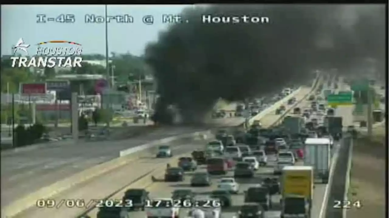 Vehicle fire shuts down all lanes on IH-45 northbound at SH 249 near Mount Houston Road