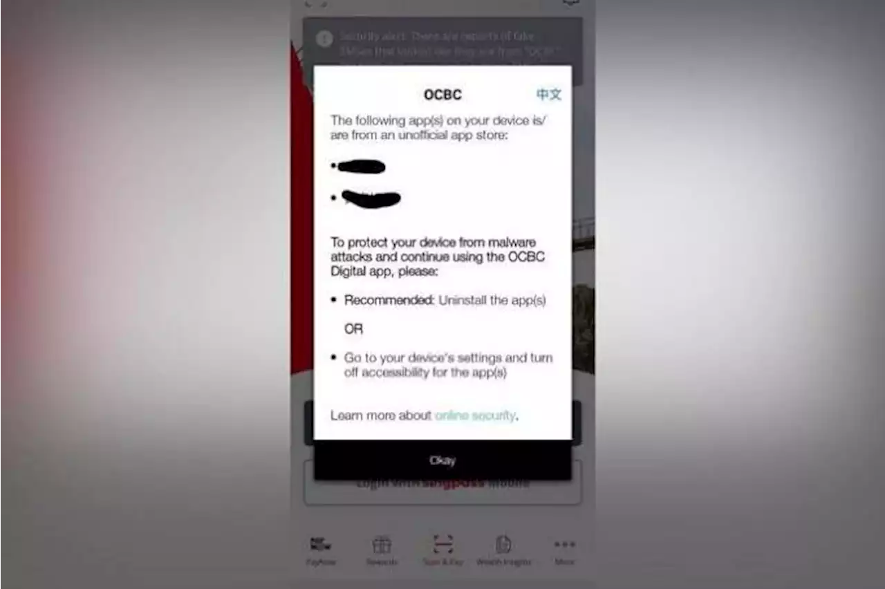 At least $2m in savings prevented from being stolen in malware attacks after OCBC app security update