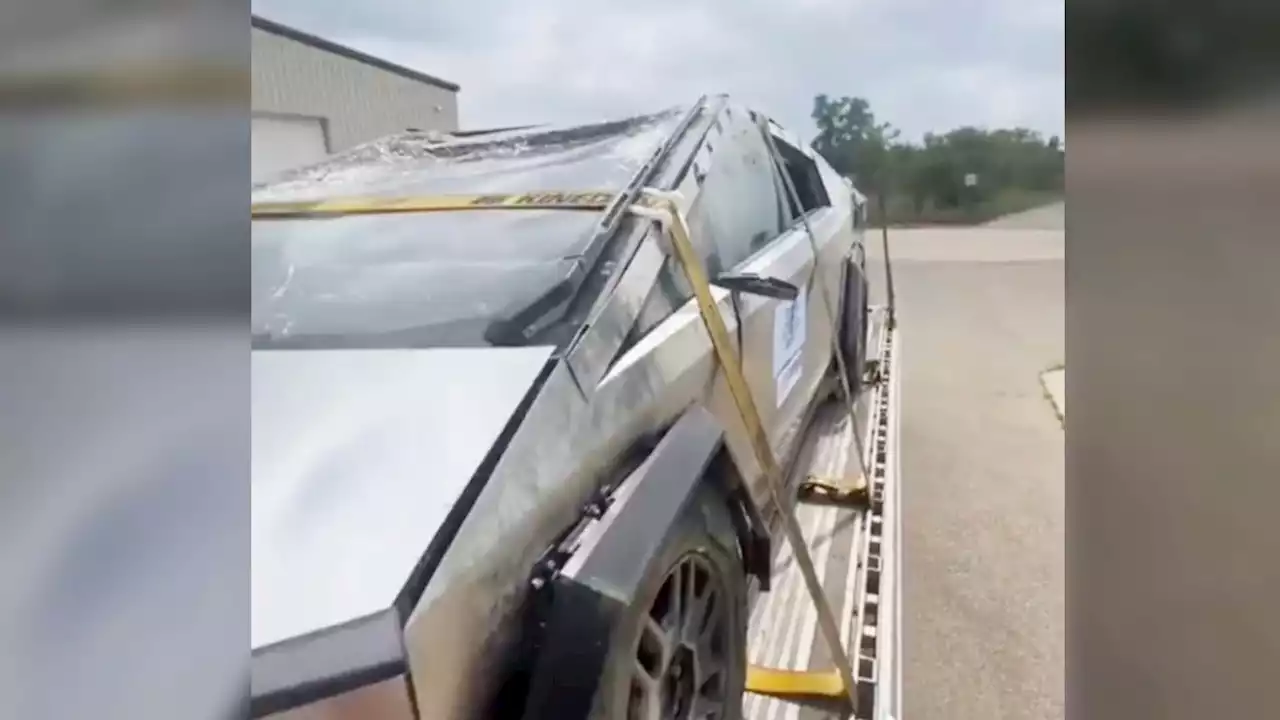 Tesla Cybertruck Spotted After Crash Testing: Smashed Windows, Bent Roof