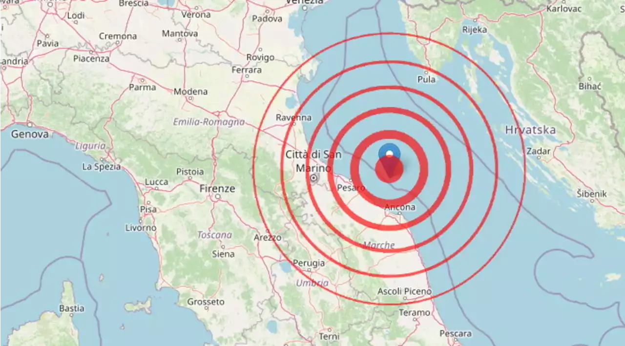 Terremoto di magnitudo 3.9 nelle Marche: l'epicentro al largo della costa