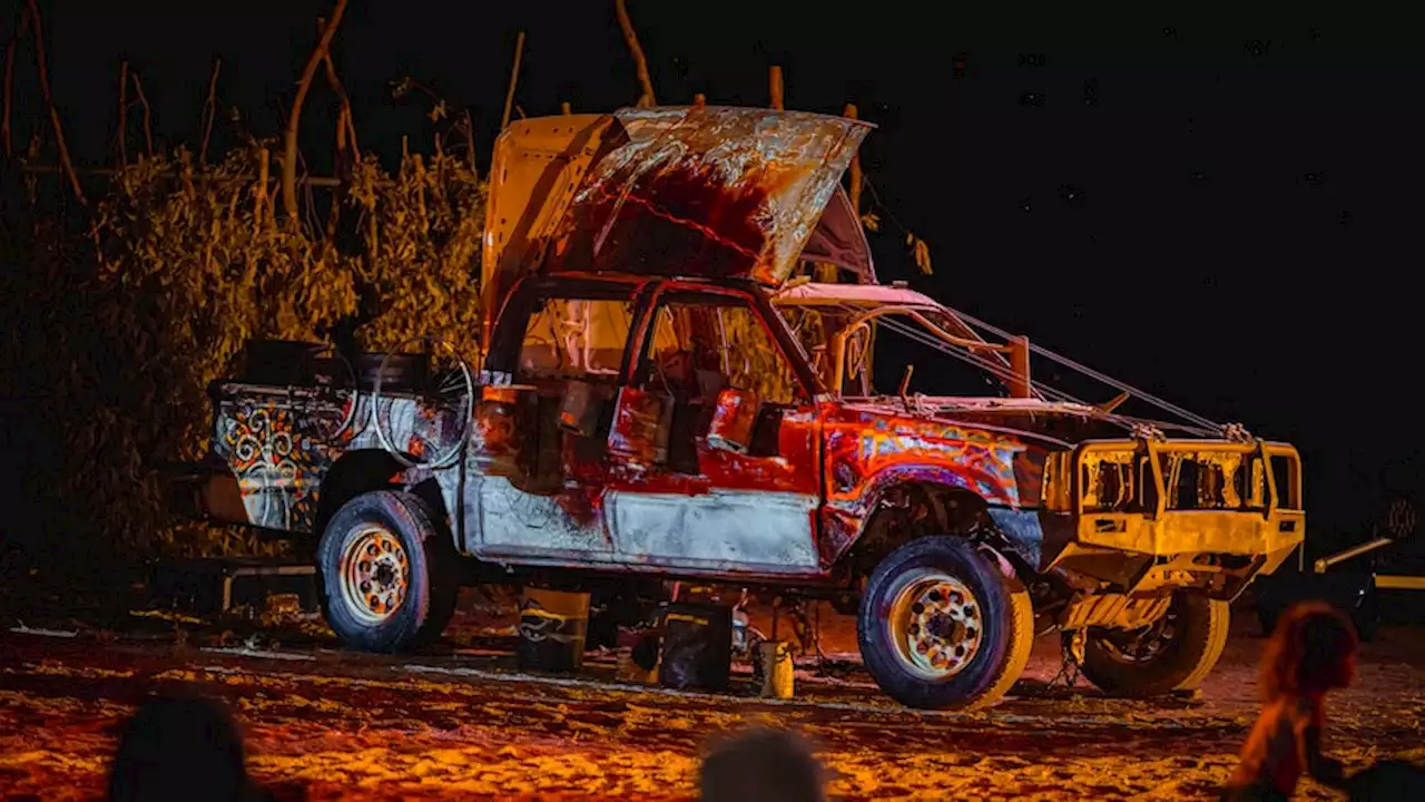 Pulled from the side of an outback track, this wrecked ute has been turned into a musical instrument