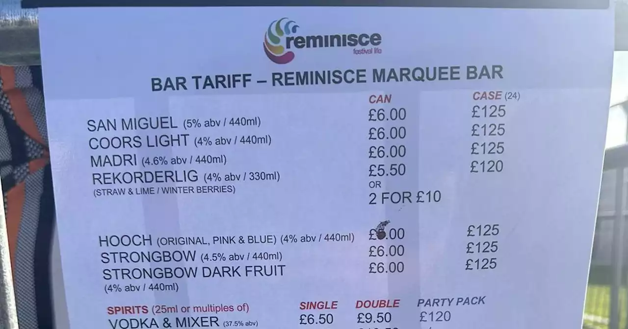 Reminisce drinks prices including beers, spirits and wine