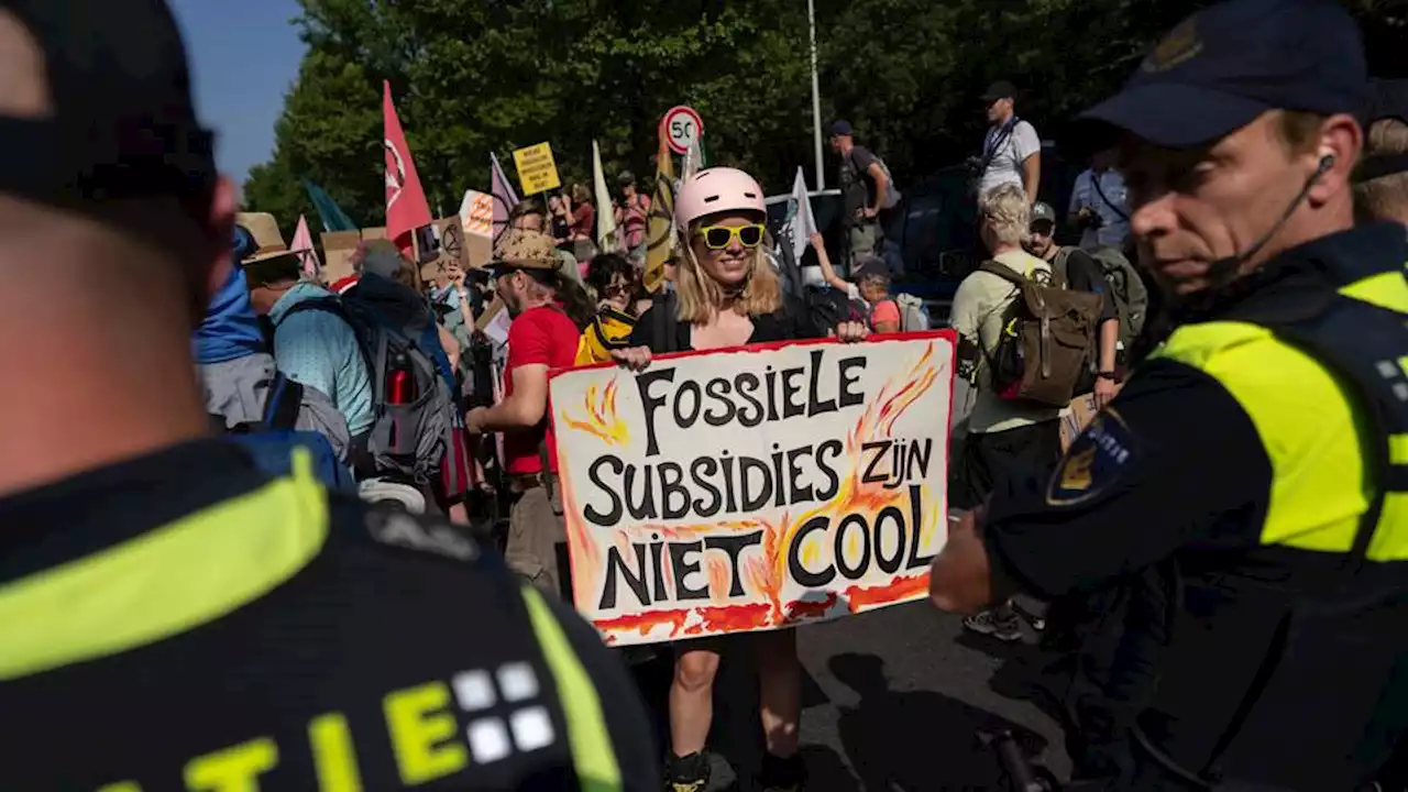 Dutch climate activists protest fossil fuel subsidies by blocking highway