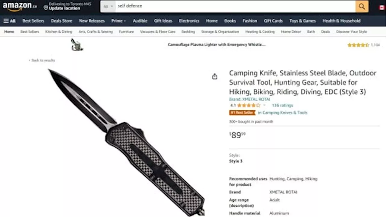 Listings for prohibited weapons found on Amazon.ca