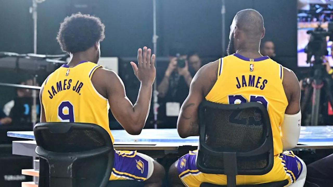 LeBron James and son Bronny share special moments during Lakers media day