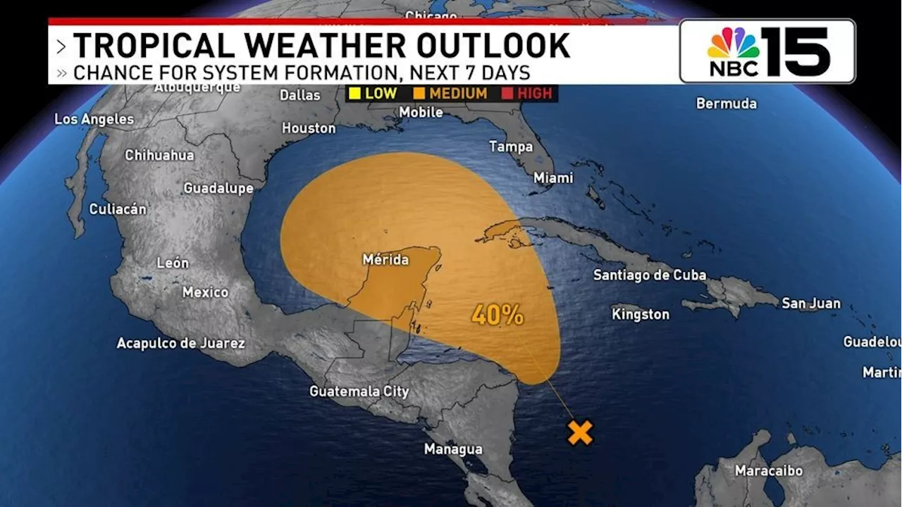 Tropical development potential in Caribbean & Southern Gulf, tranquil Tuesday locally