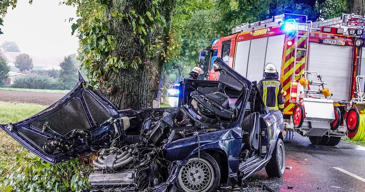 Tödlicher Unfall bei Regen: Auto prallt auf Bielefelder Alleenstraße gegen einen Baum